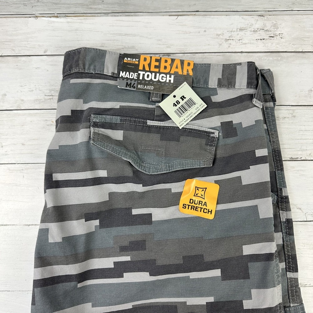 Ariat Work Rebar Made Tough Hard Work Cargo Shorts M4 Gray masonry Camo mens 48